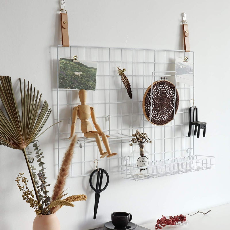 FRIADE Wall Grid Panel Hanging Basket with Hooks,Bookshelf,Display Shelf,Wall Organizer and Storage Shelf for Home Supplies,1 Set of 3 (White) - Image 2